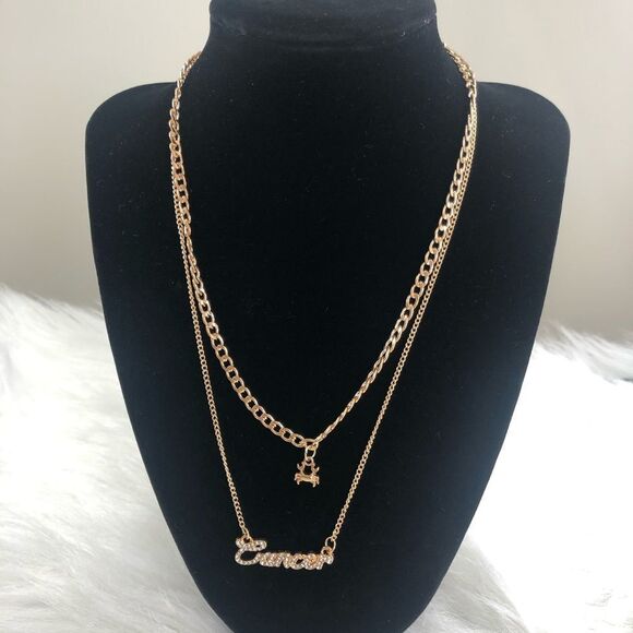 18 K Gold Plated Double Layer Diamond  Cancer Zodiac Sign Necklace - Picture 1 of 2